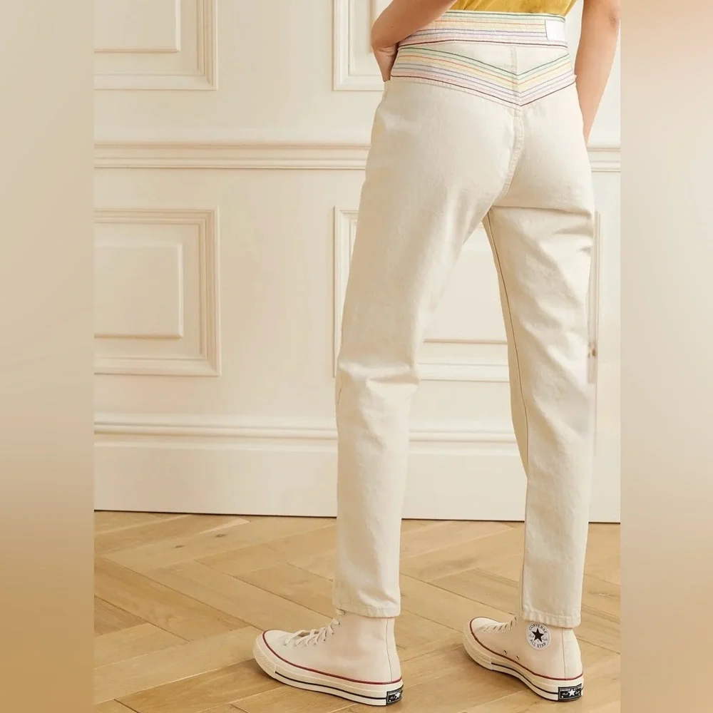 REDONE Blanca Miró Stove Pipe Embroidered High Rise Straight Jeans Cream Size 27